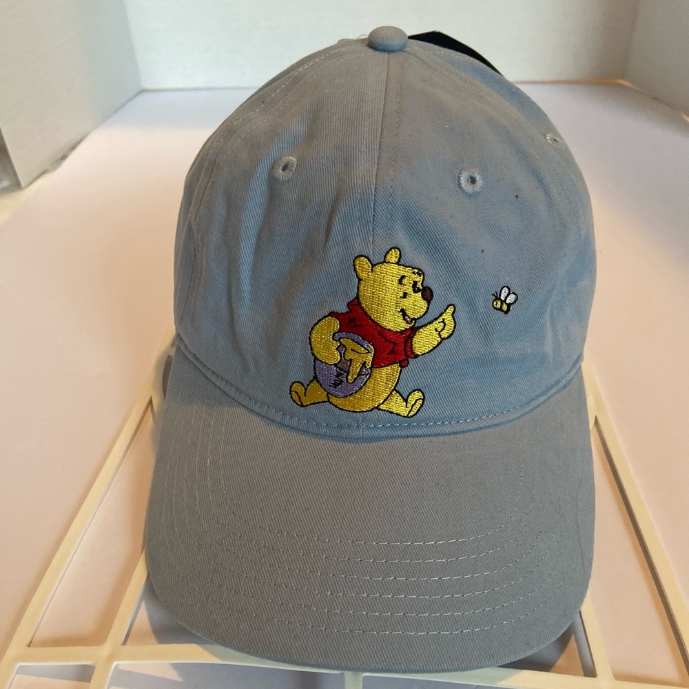 Disney Winnie the Pooh Embroidered 100% Cotton Adjustable One Size Blue Hat New